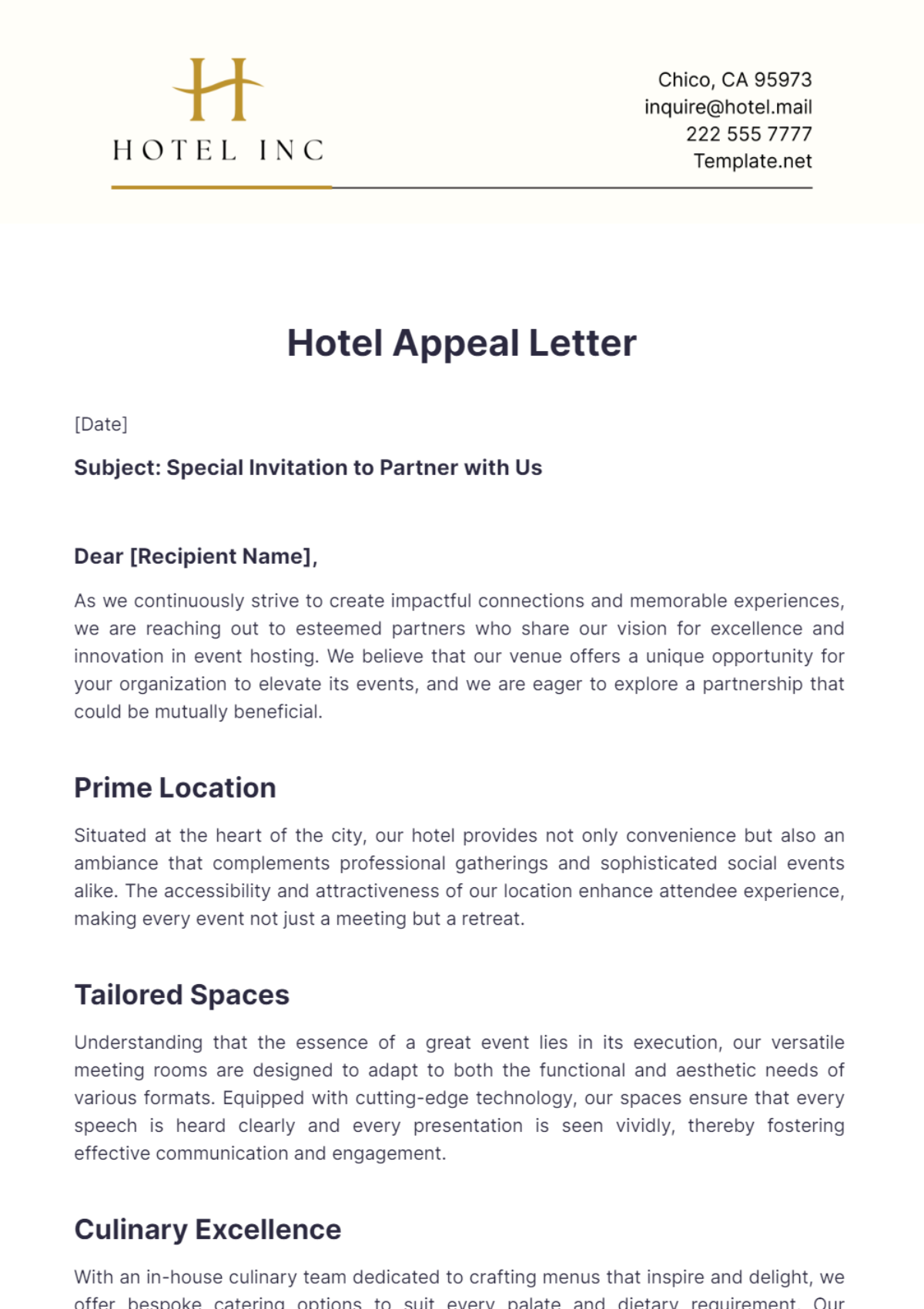 Hotel Appeal Letter Template - Edit Online & Download