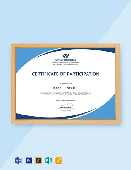 free program participation certificate template 440x570