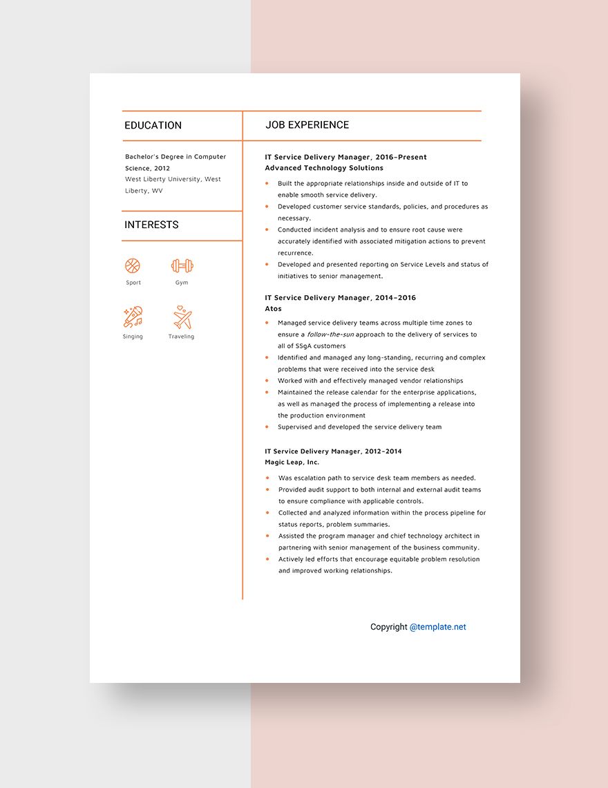 IT Service Delivery Manager Resume