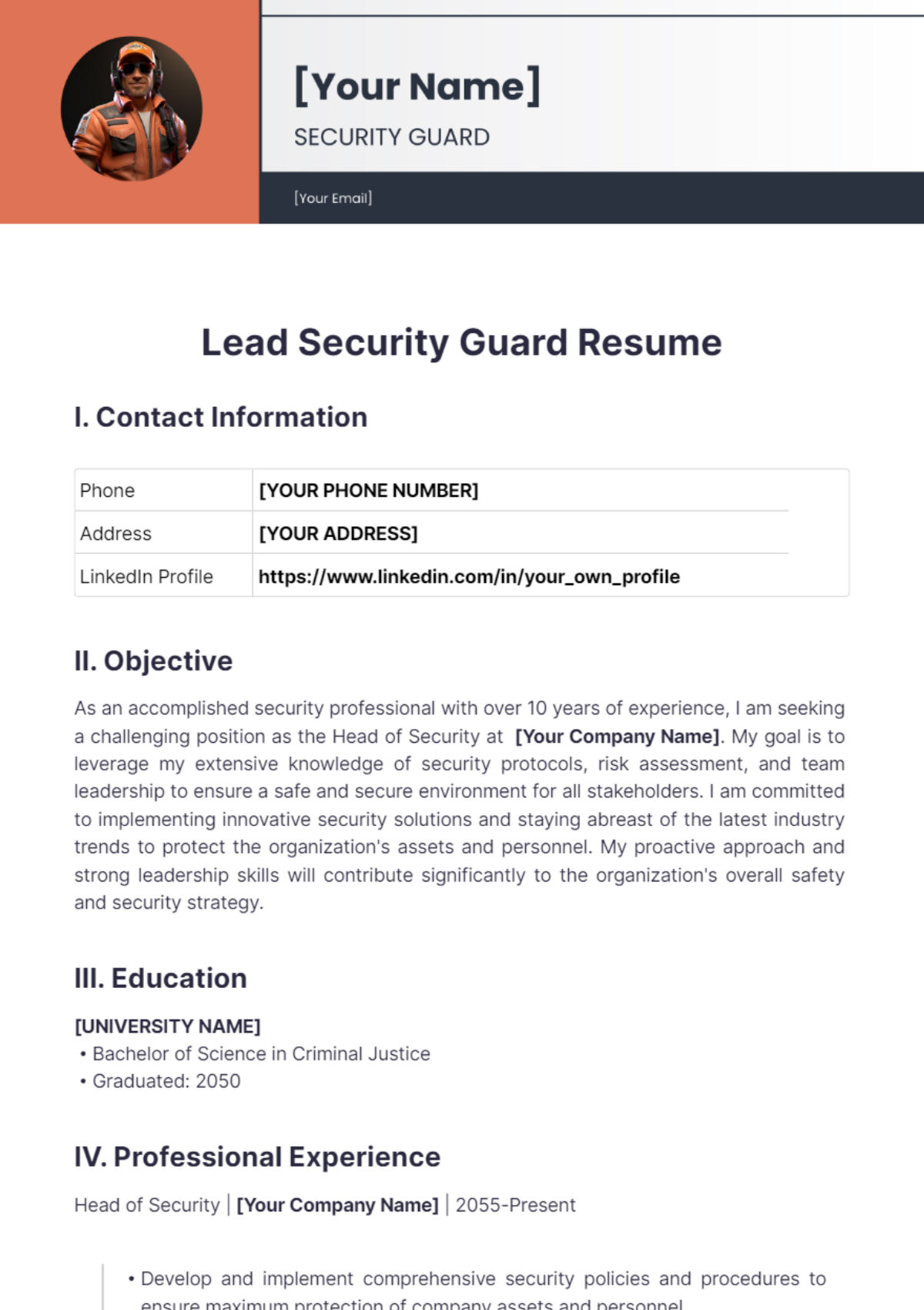 Lead Security Guard Resume - Edit Online & Download Example | Template.net