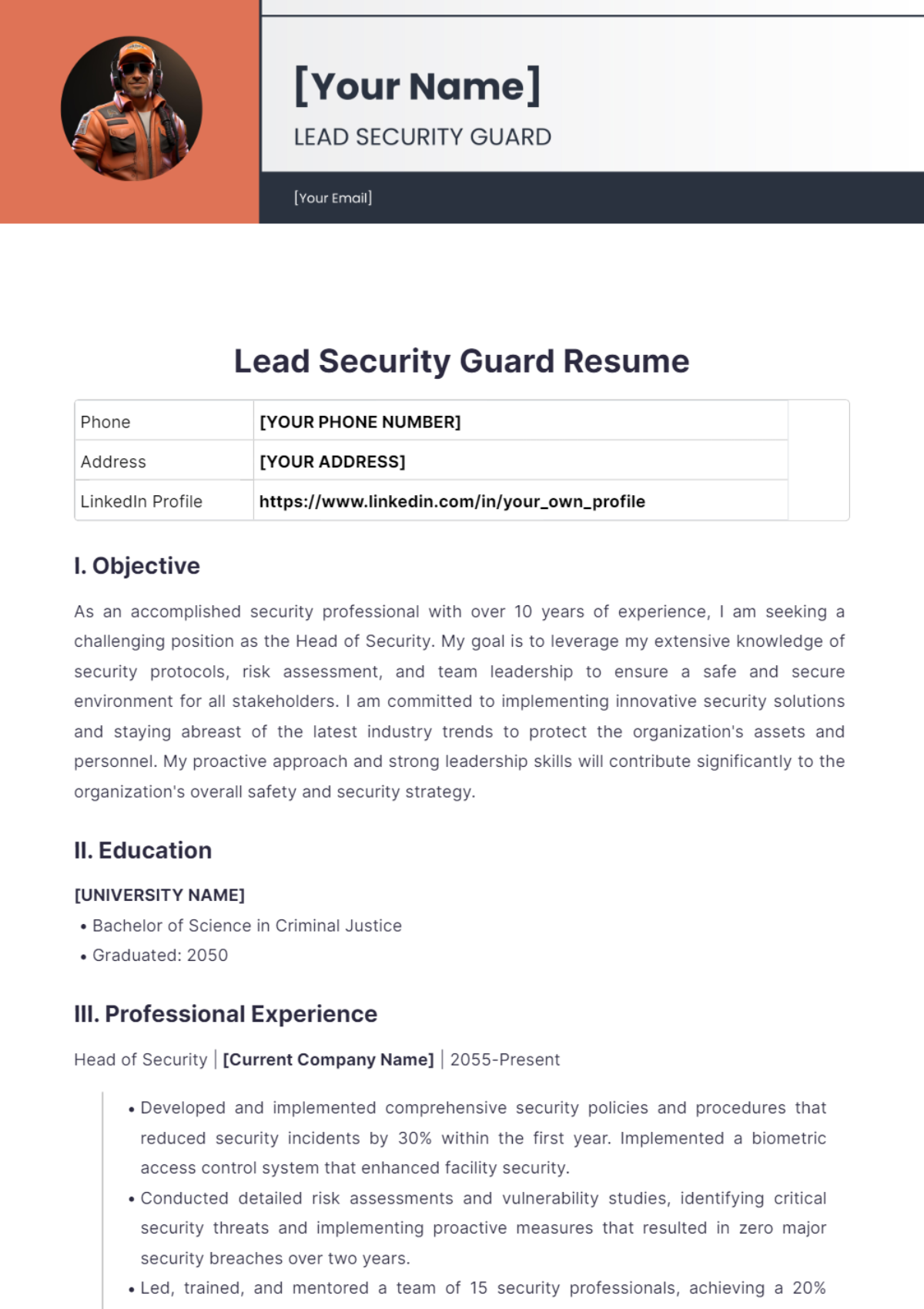 Lead Security Guard Resume - Edit Online & Download