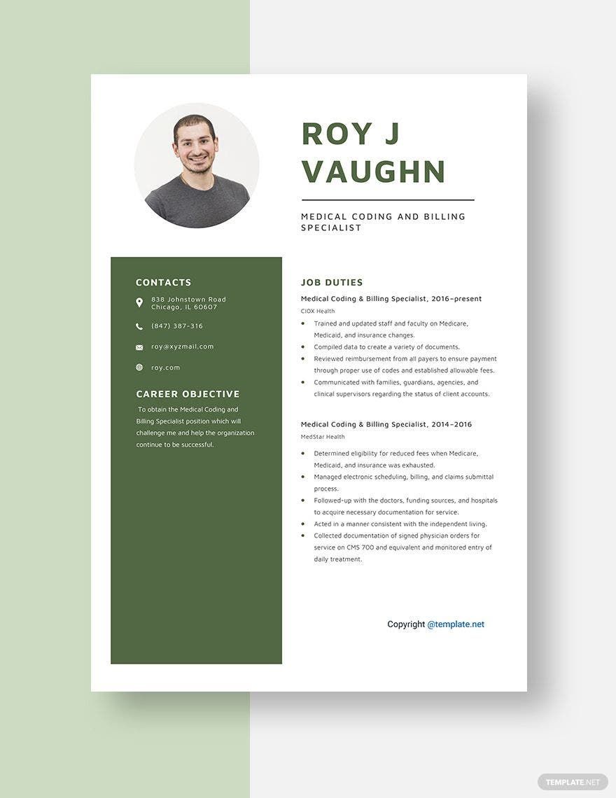 Medical Coding and Billing Specialist Resume Template