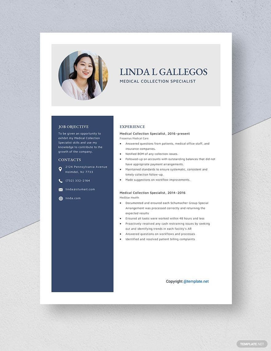 Medical Collection Specialist Resume in Word, Apple Pages