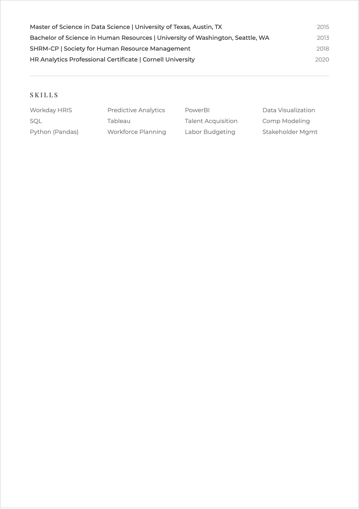 Free HR Business Analyst ATS Resume Template, AI Resume Builder