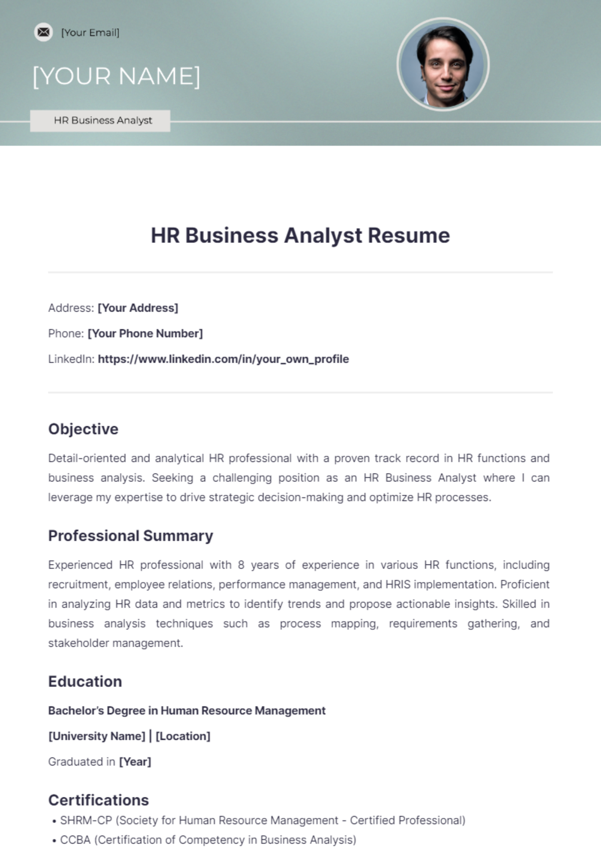 HR Business Analyst Resume - Edit Online & Download