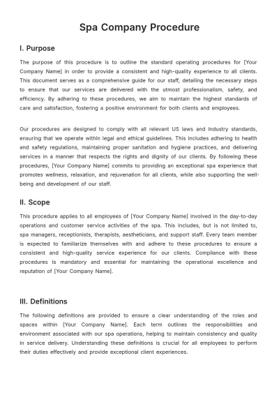Free Spa Company Procedure Template to Edit Online
