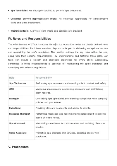 Free Spa Company Procedure Template to Edit Online