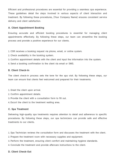Free Spa Company Procedure Template to Edit Online