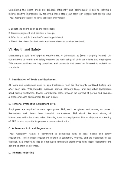 Free Spa Company Procedure Template to Edit Online
