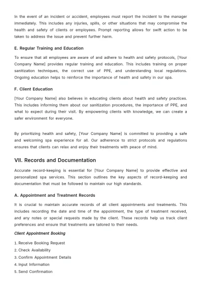 Free Spa Company Procedure Template to Edit Online