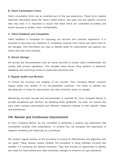Free Spa Company Procedure Template to Edit Online