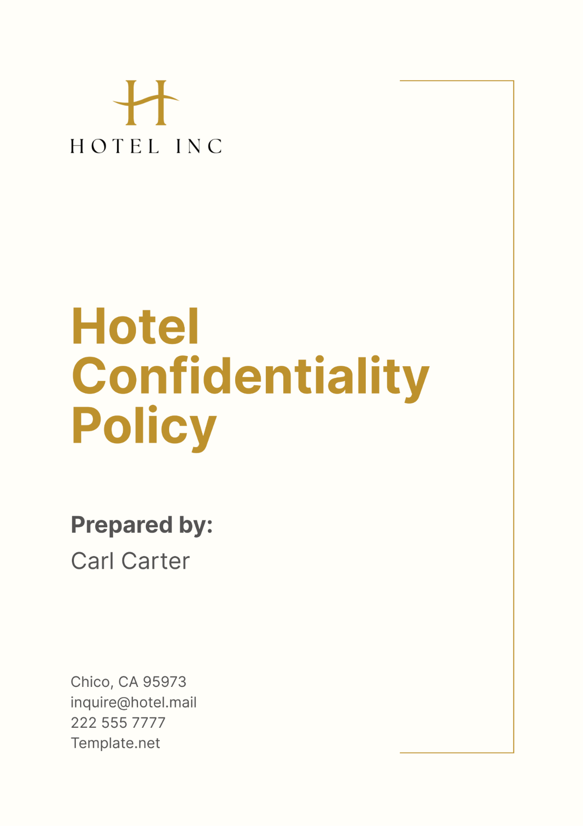 Hotel Confidentiality Policy Template - Edit Online & Download