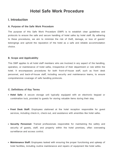 Free Hotel Safe Work Procedure Template to Edit Online