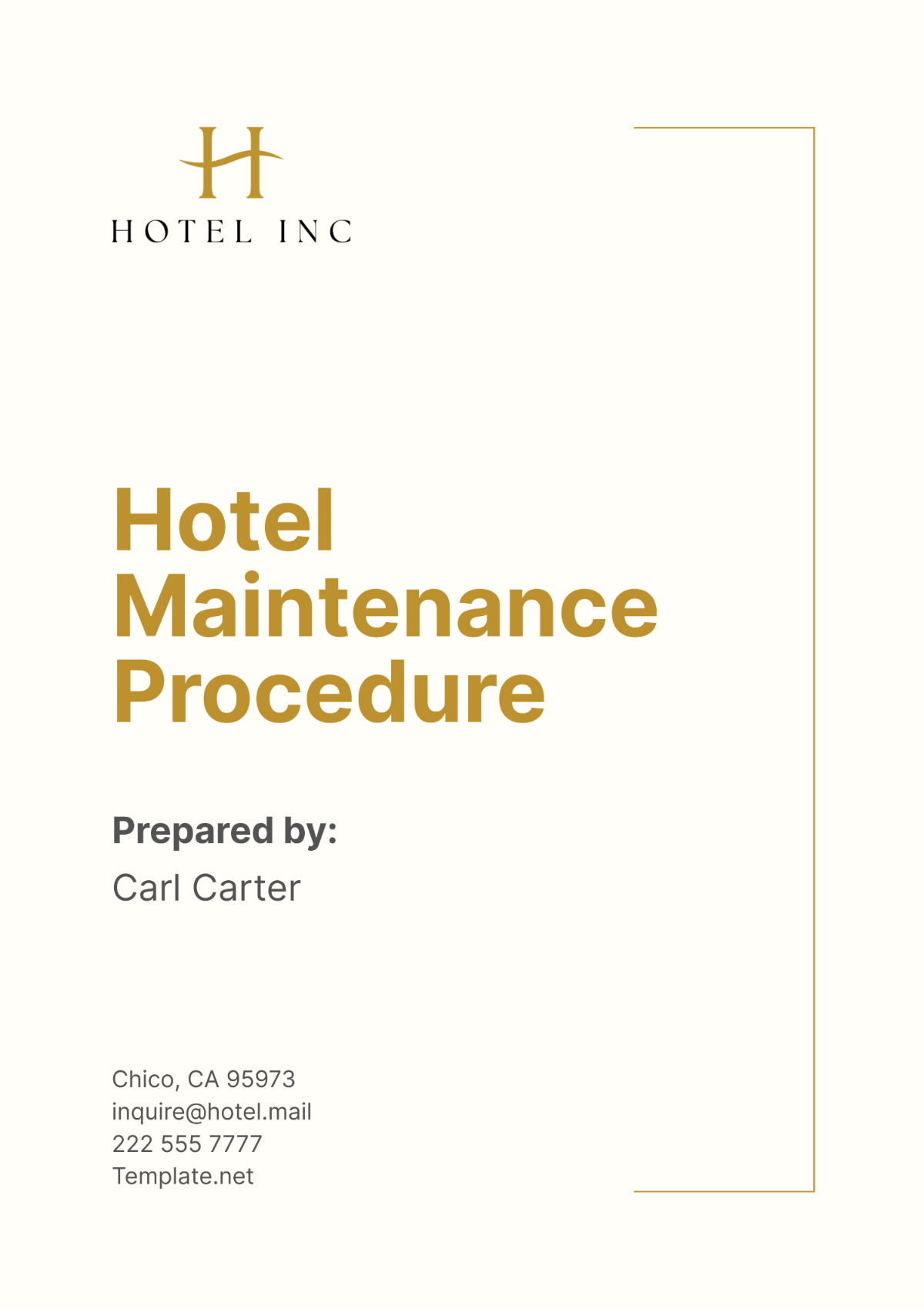 Hotel Maintenance Procedure Template - Edit Online & Download