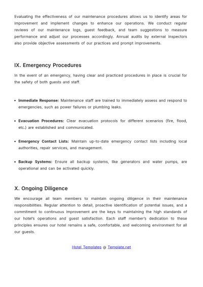 Free Hotel Maintenance Procedure Template to Edit Online