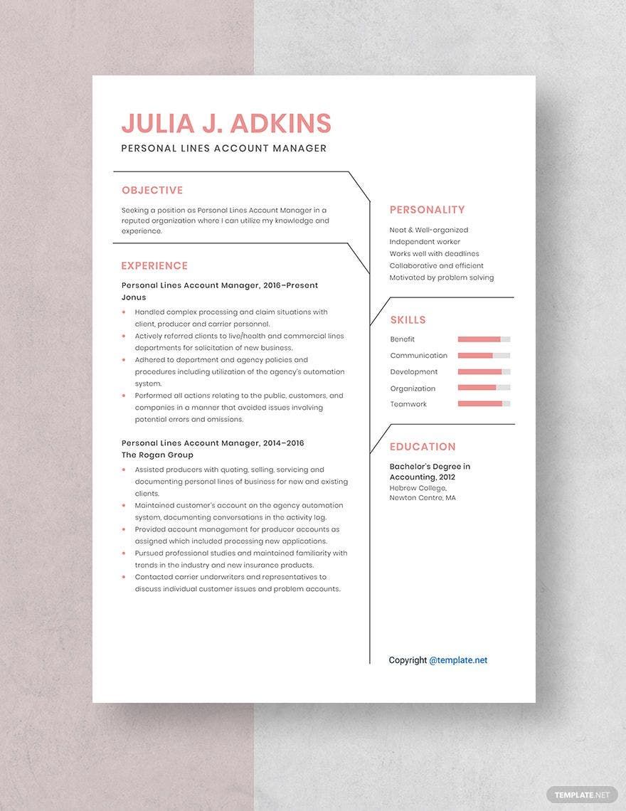 Personal Lines Account Manager Resume
