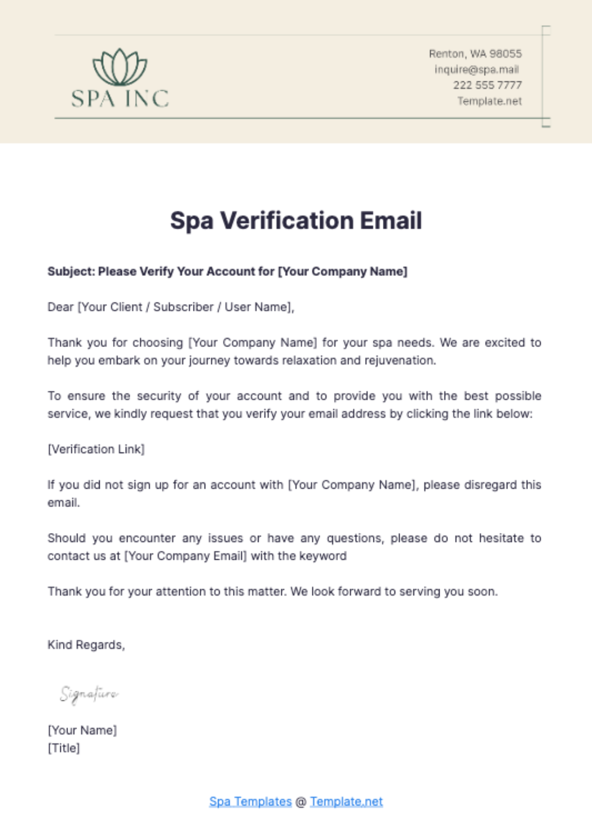 Spa Verification Email Template - Edit Online & Download