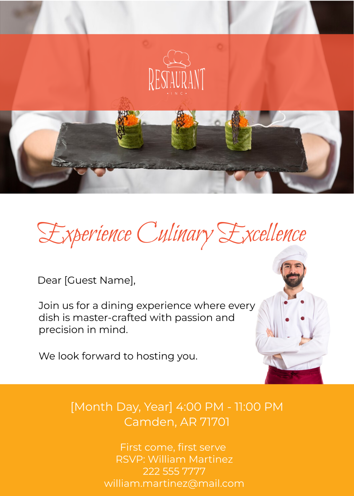 Restaurant Email Invitation Template