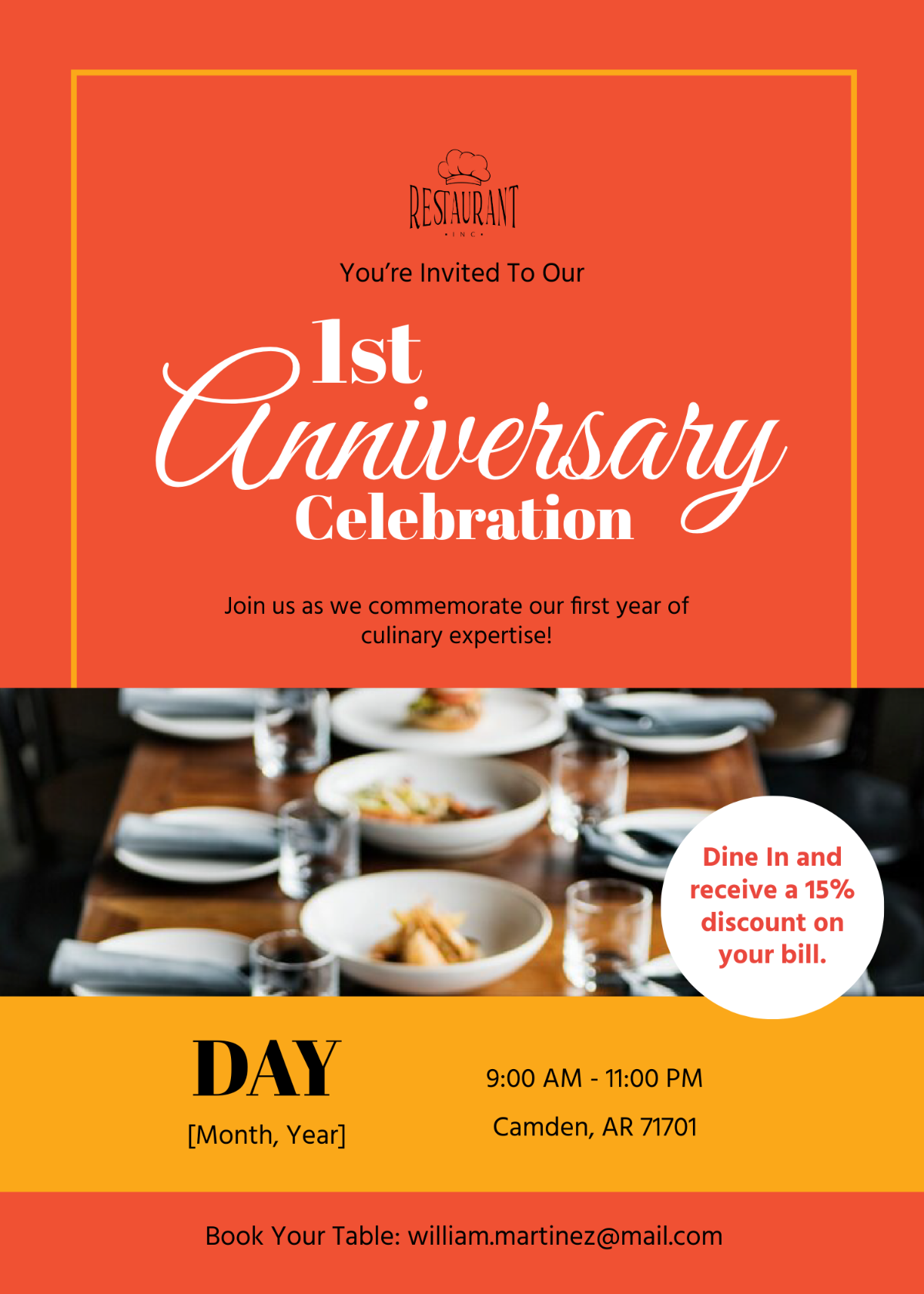 Restaurant Anniversary Celebration Invitation Template - Edit Online & Download