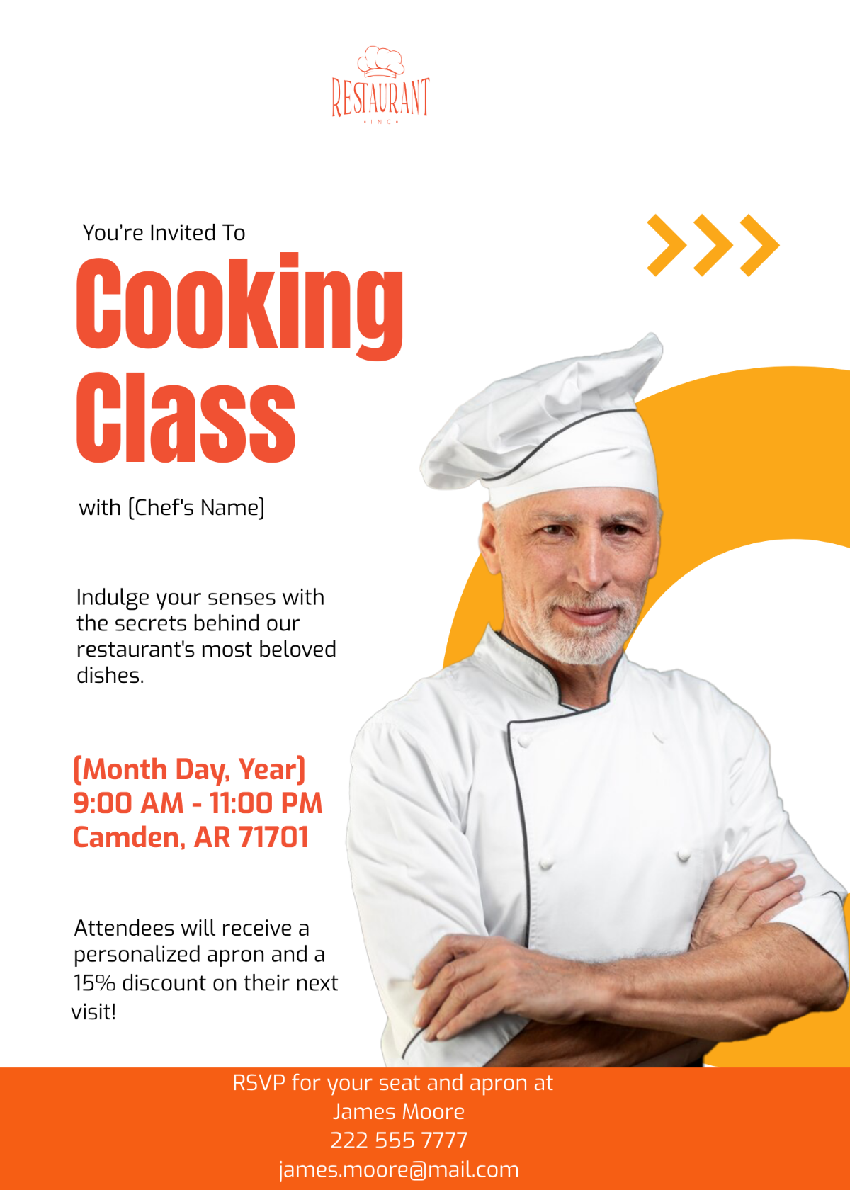 Restaurant Cooking Class Invitation Template - Edit Online & Download