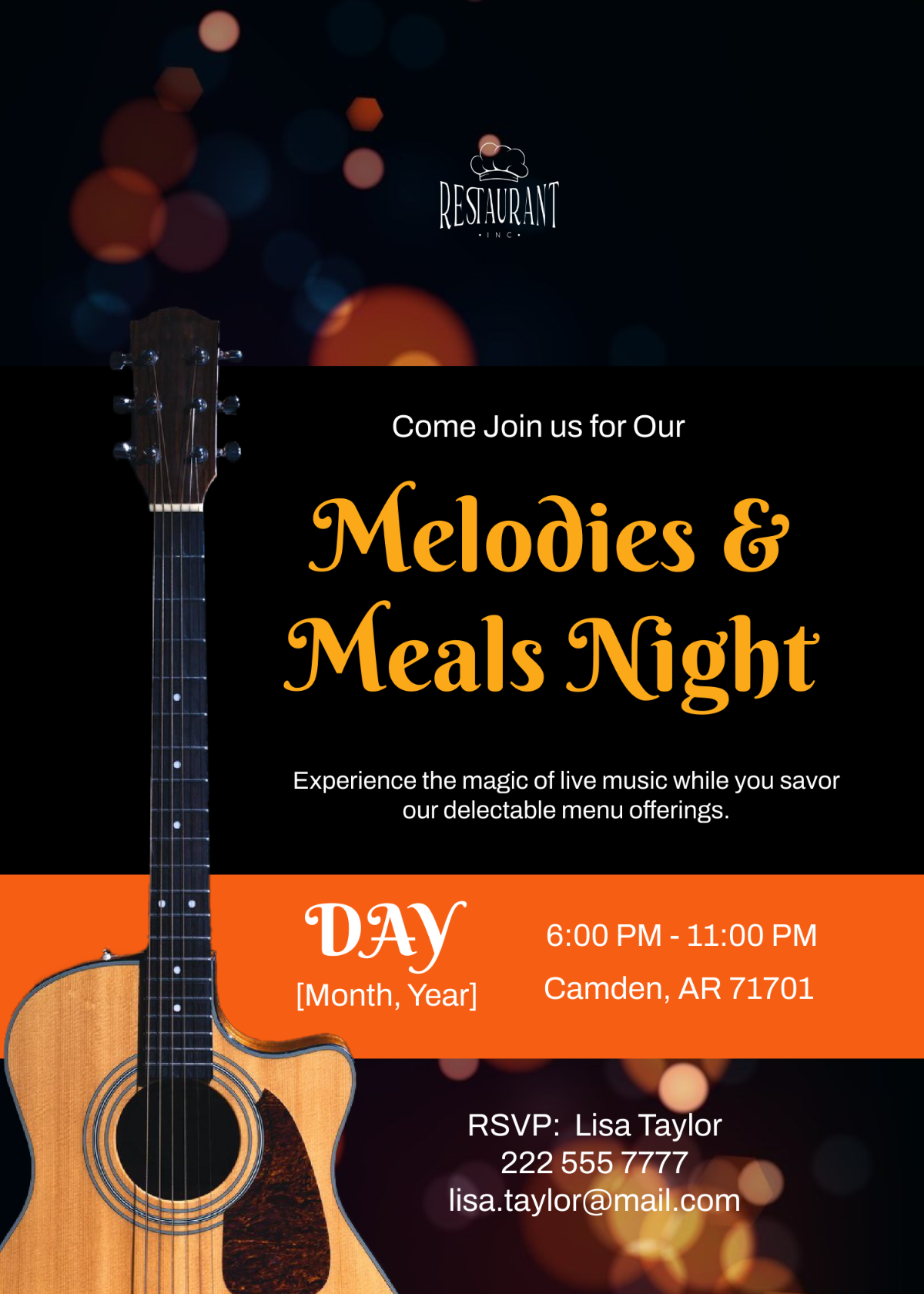 Restaurant Live Music Night Invitation Template - Edit Online & Download