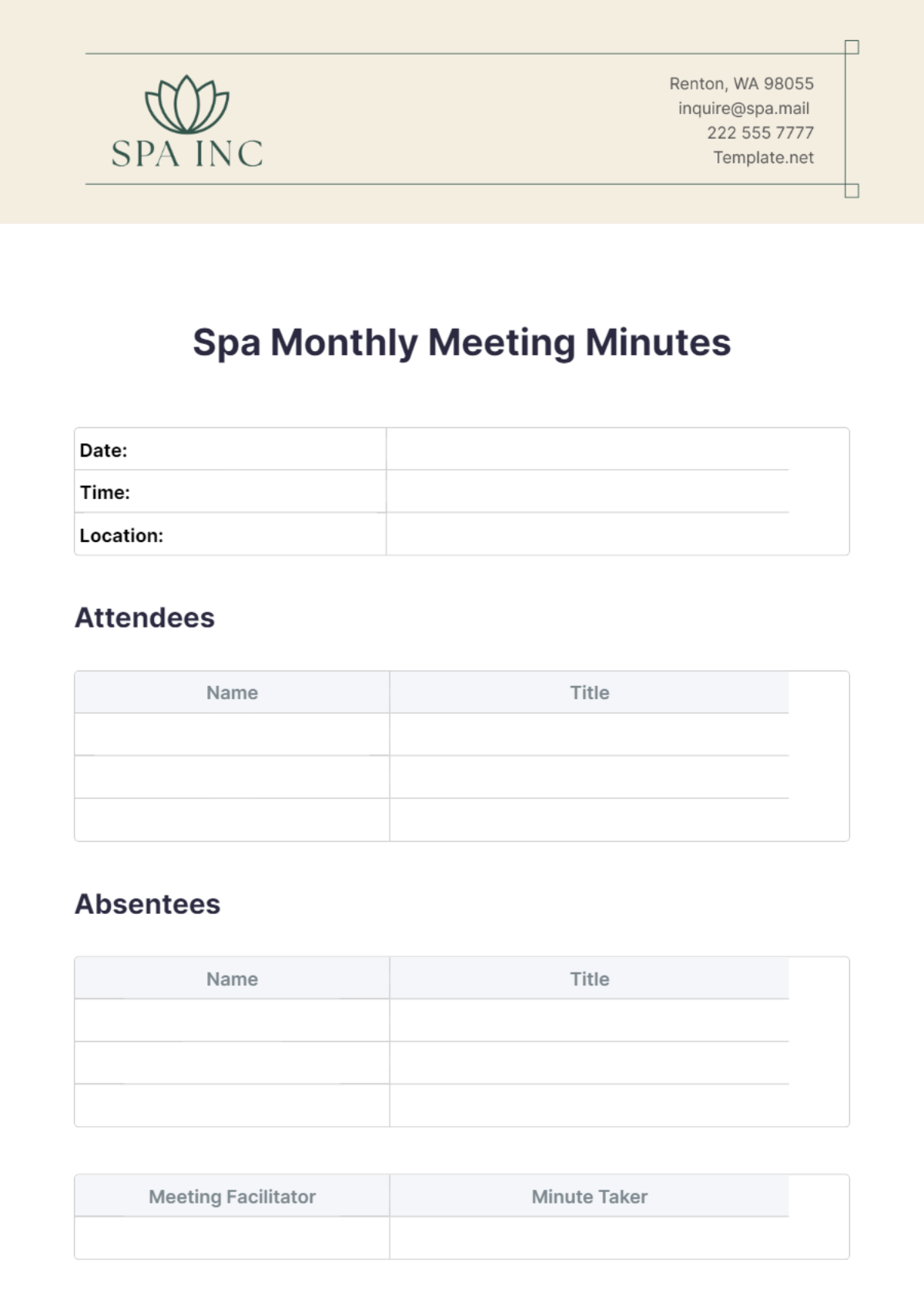 Spa Monthly Meeting Minutes Template - Edit Online & Download