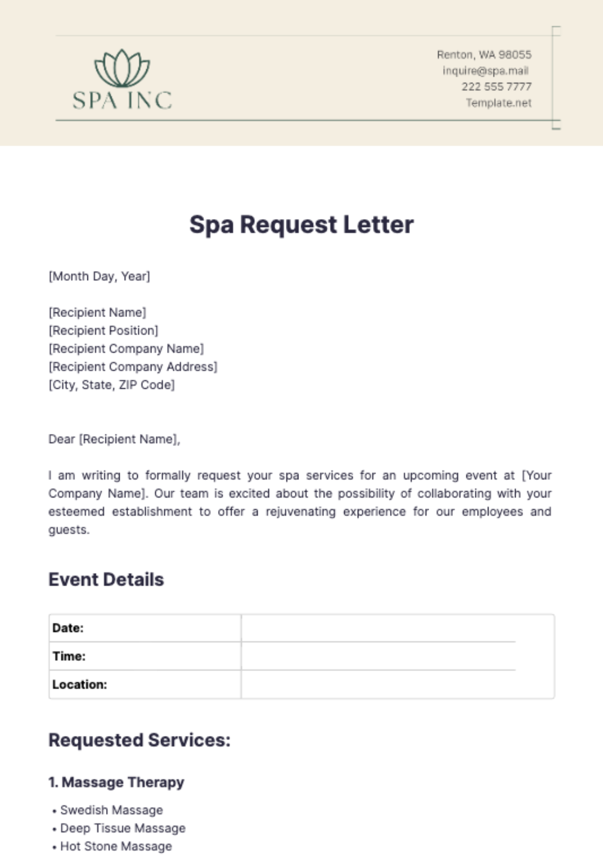 Spa Request Letter Template - Edit Online & Download