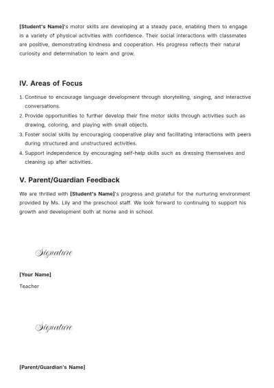 Free Toddler Progress Report Template to Edit Online