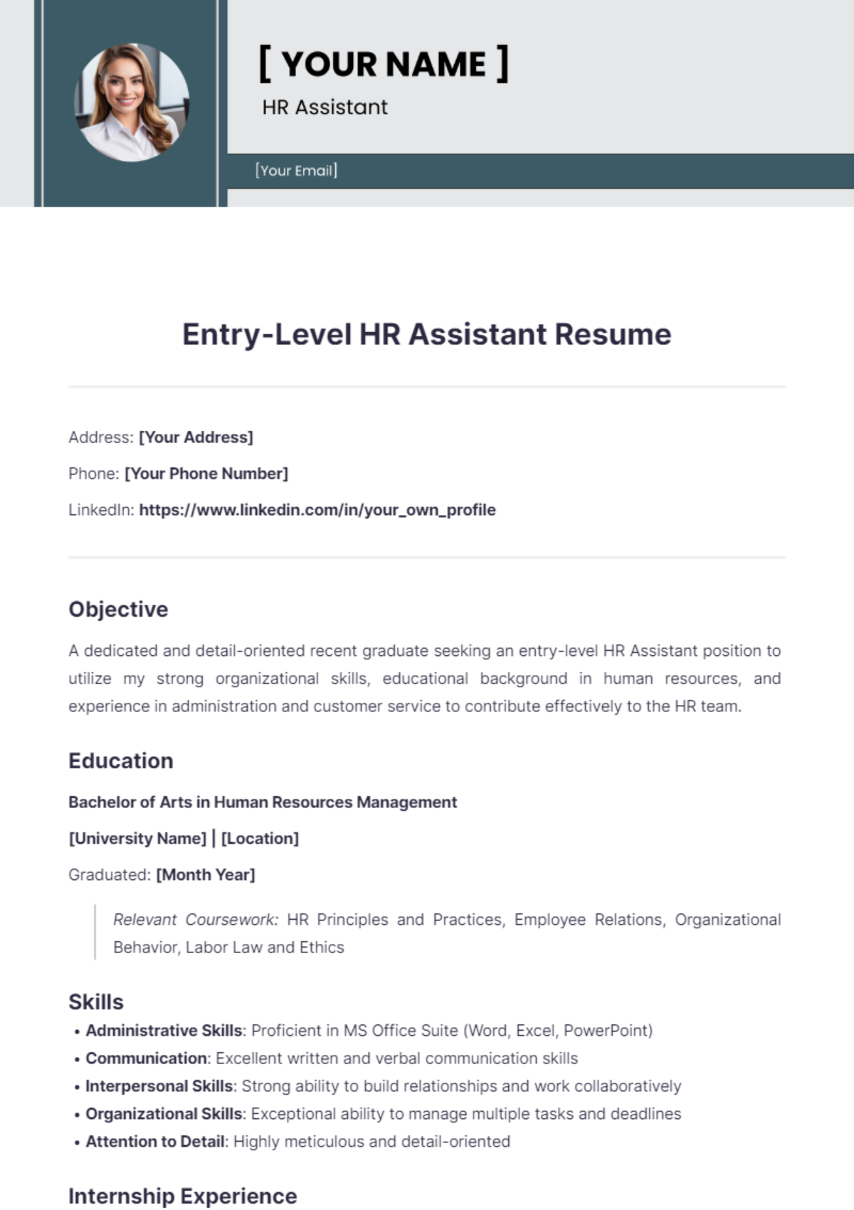 Entry Level HR Assistant Resume - Edit Online & Download