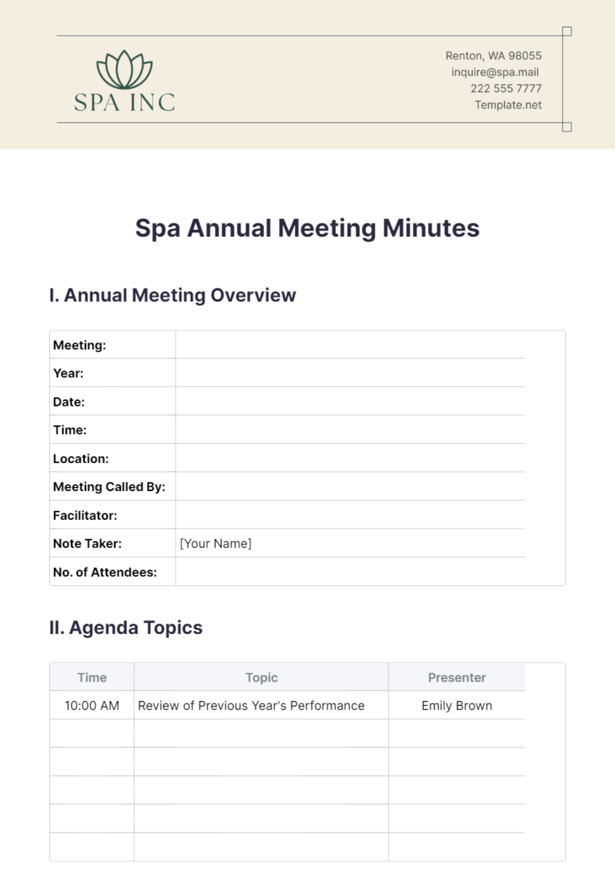 Spa Annual Meeting Minutes Template - Edit Online & Download