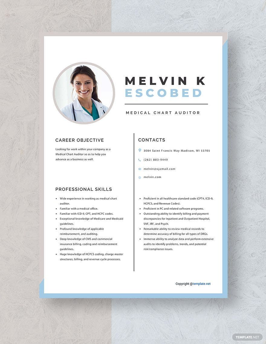 Medical Chart Auditor Resume Template