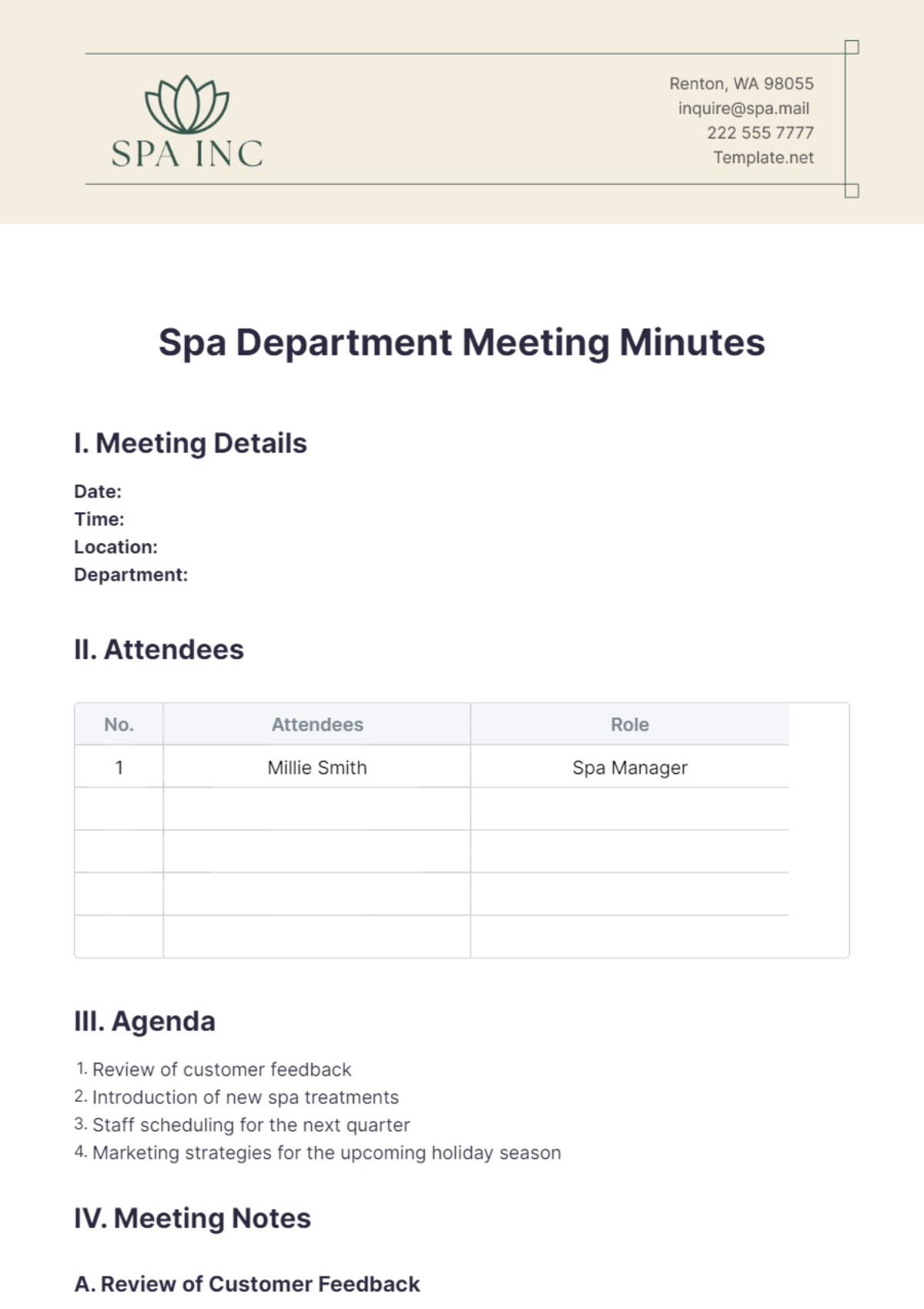 Spa Department Meeting Minutes Template - Edit Online & Download