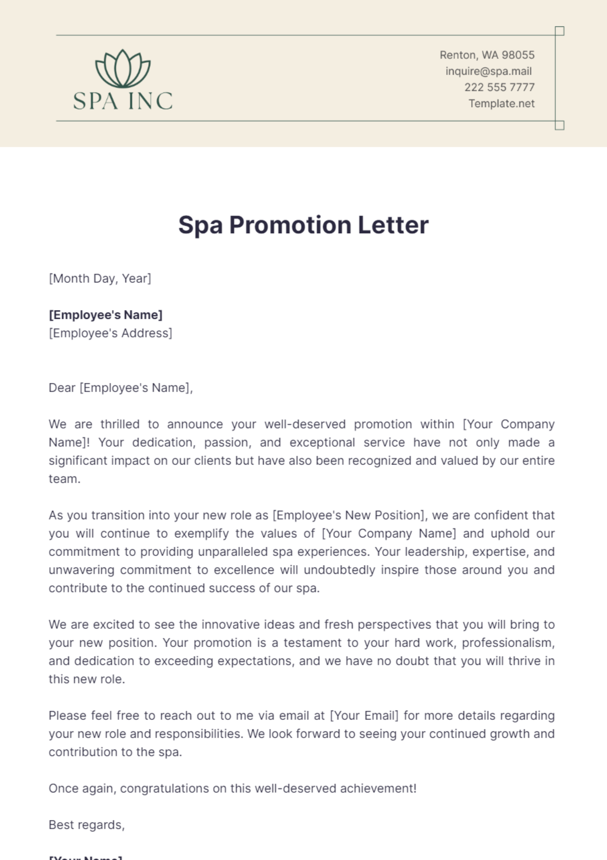 Spa Promotion Letter Template - Edit Online & Download