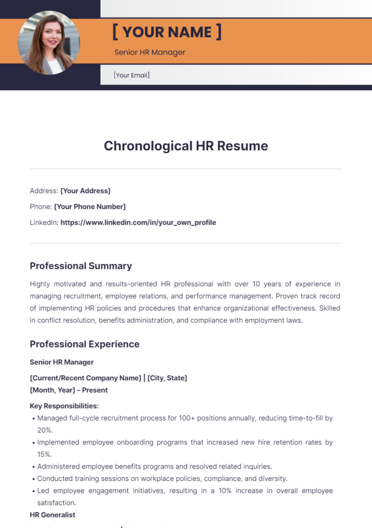 Chronological HR Resume - Edit Online & Download