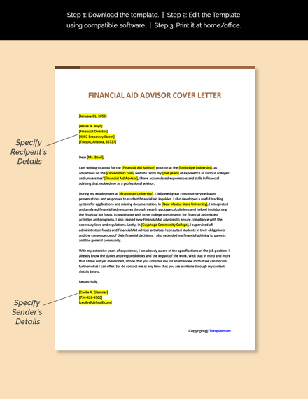 Financial Aid Advisor Cover Letter Template