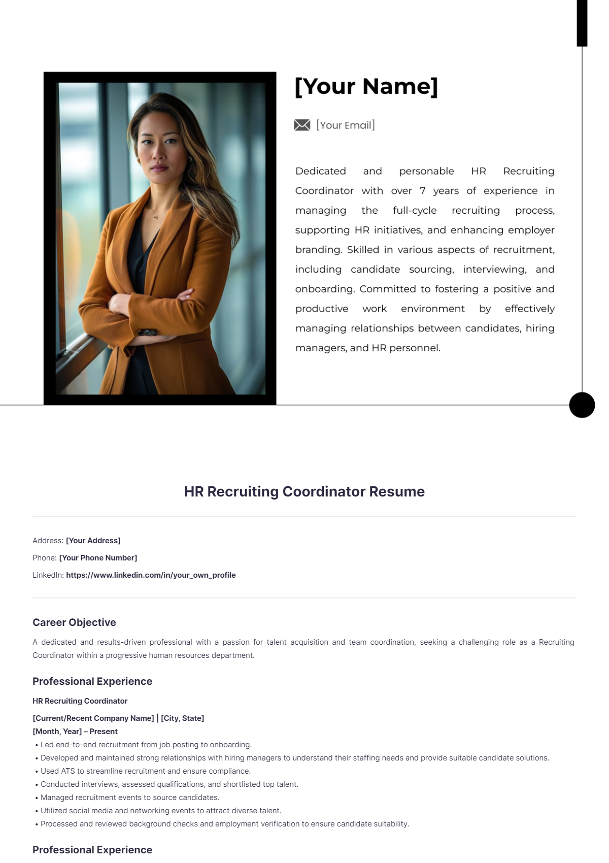 Free HR Recruiting Coordinator Resume Template to Edit Online