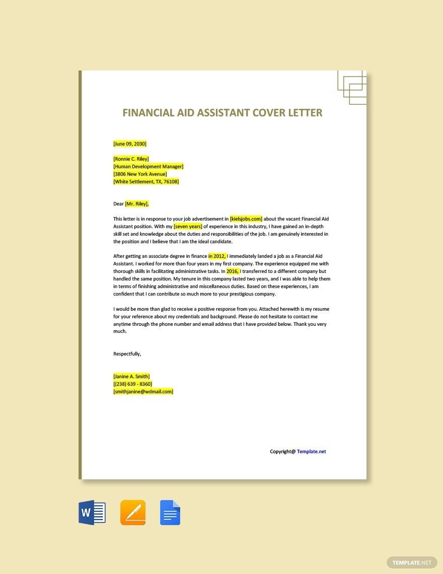 Financial Aid Assistant Cover Letter