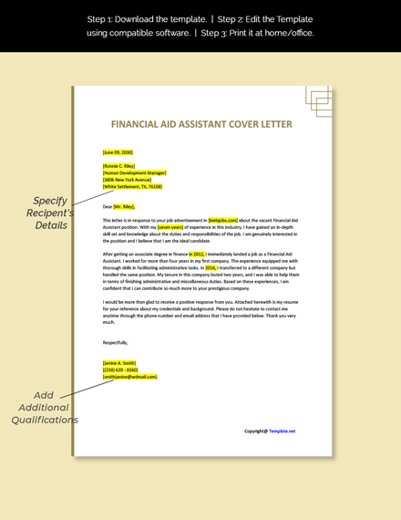 Free Financial Aid Assistant Cover Letter Template