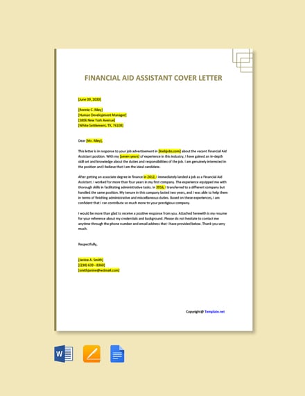 Free Financial Aid Assistant Cover Letter