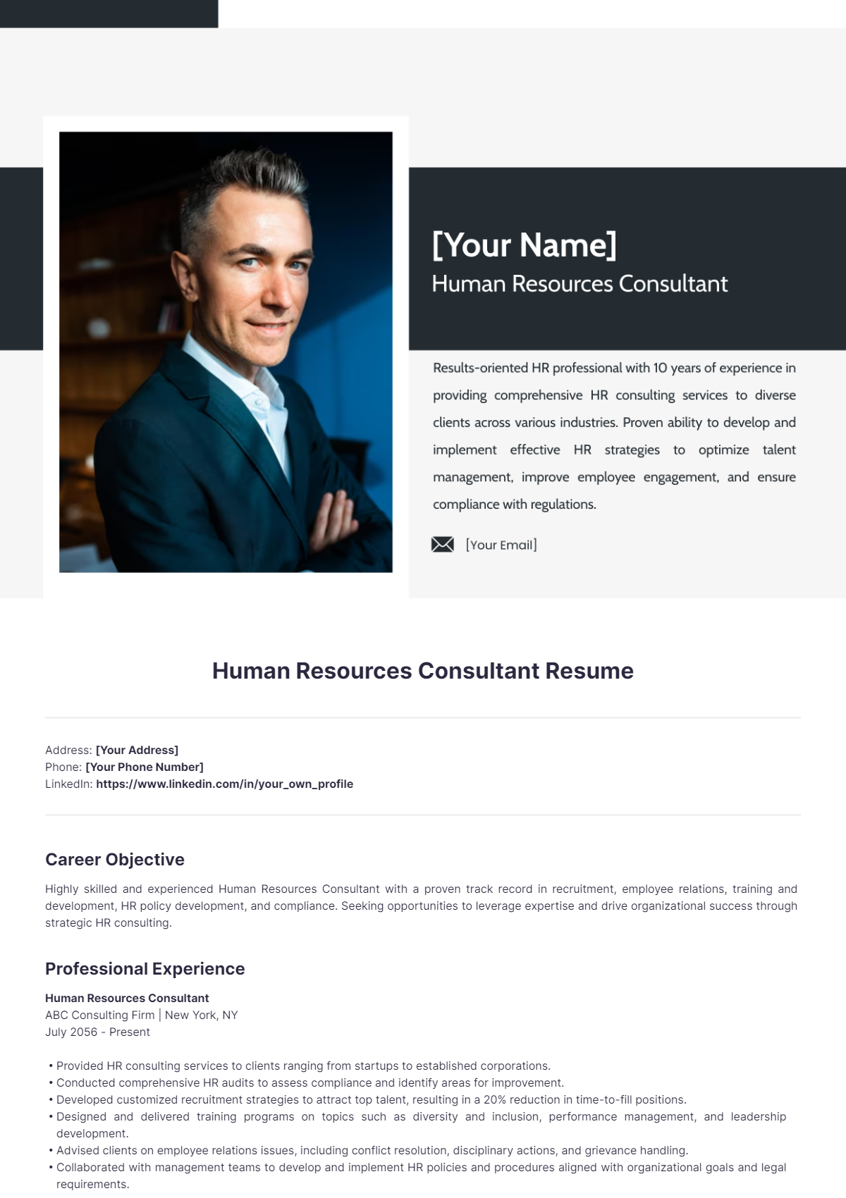 Human Resources Consultant Resume - Edit Online & Download Example ...