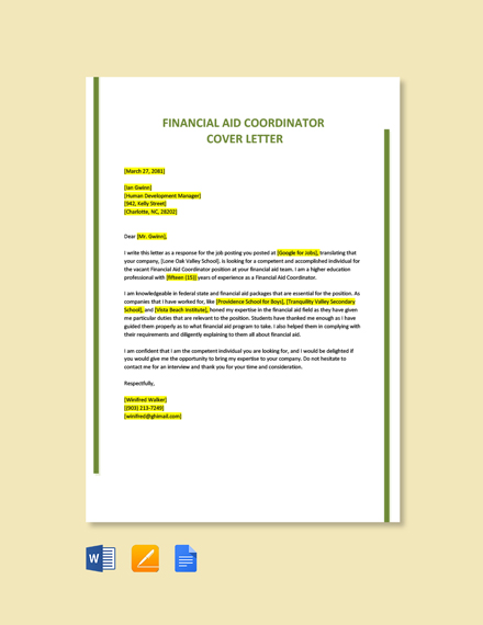 Free Financial Aid Coordinator Cover Letter