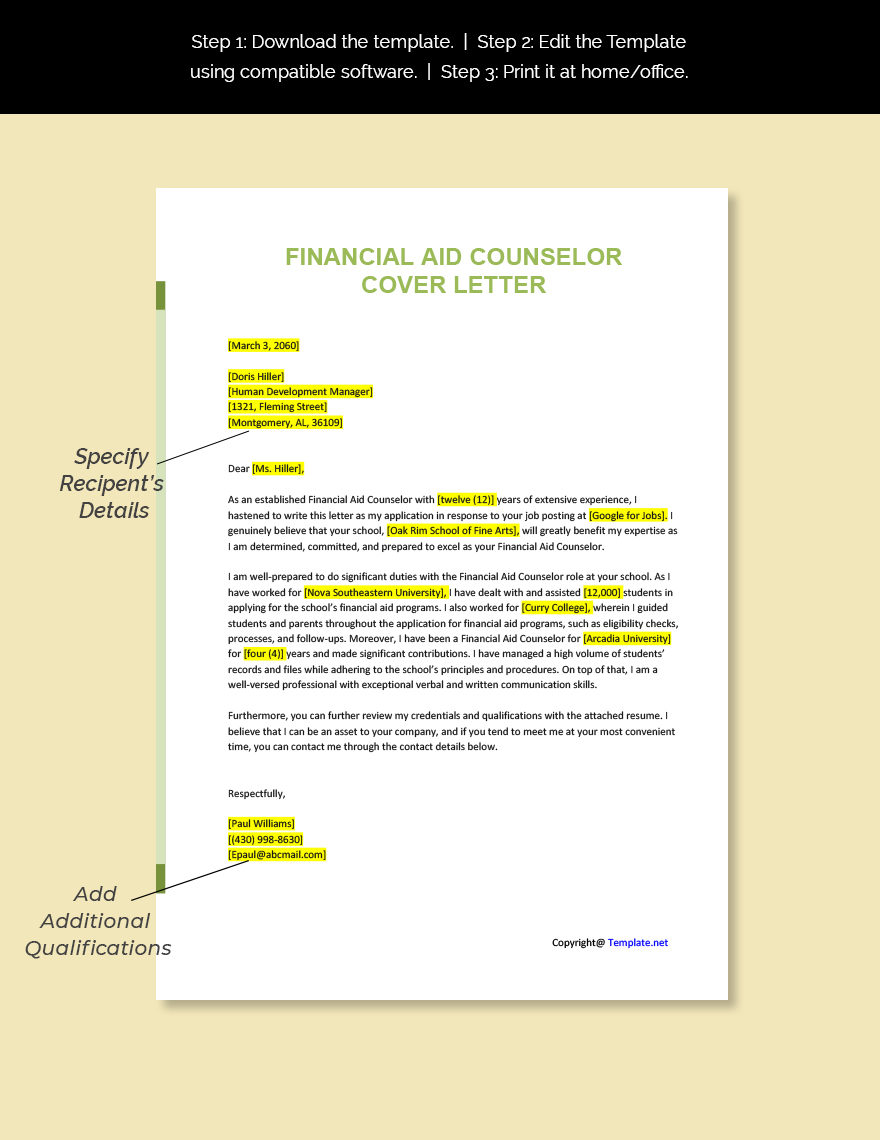 Financial Aid Counselor Cover Letter