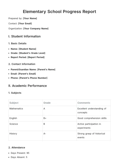 Free Elementary School Progress Report Template to Edit Online