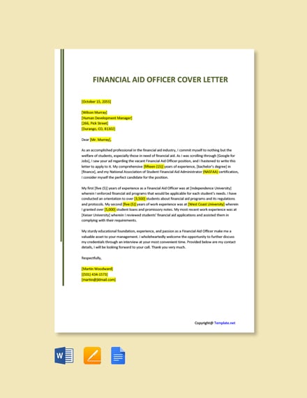 sample cover letter financial aid officer