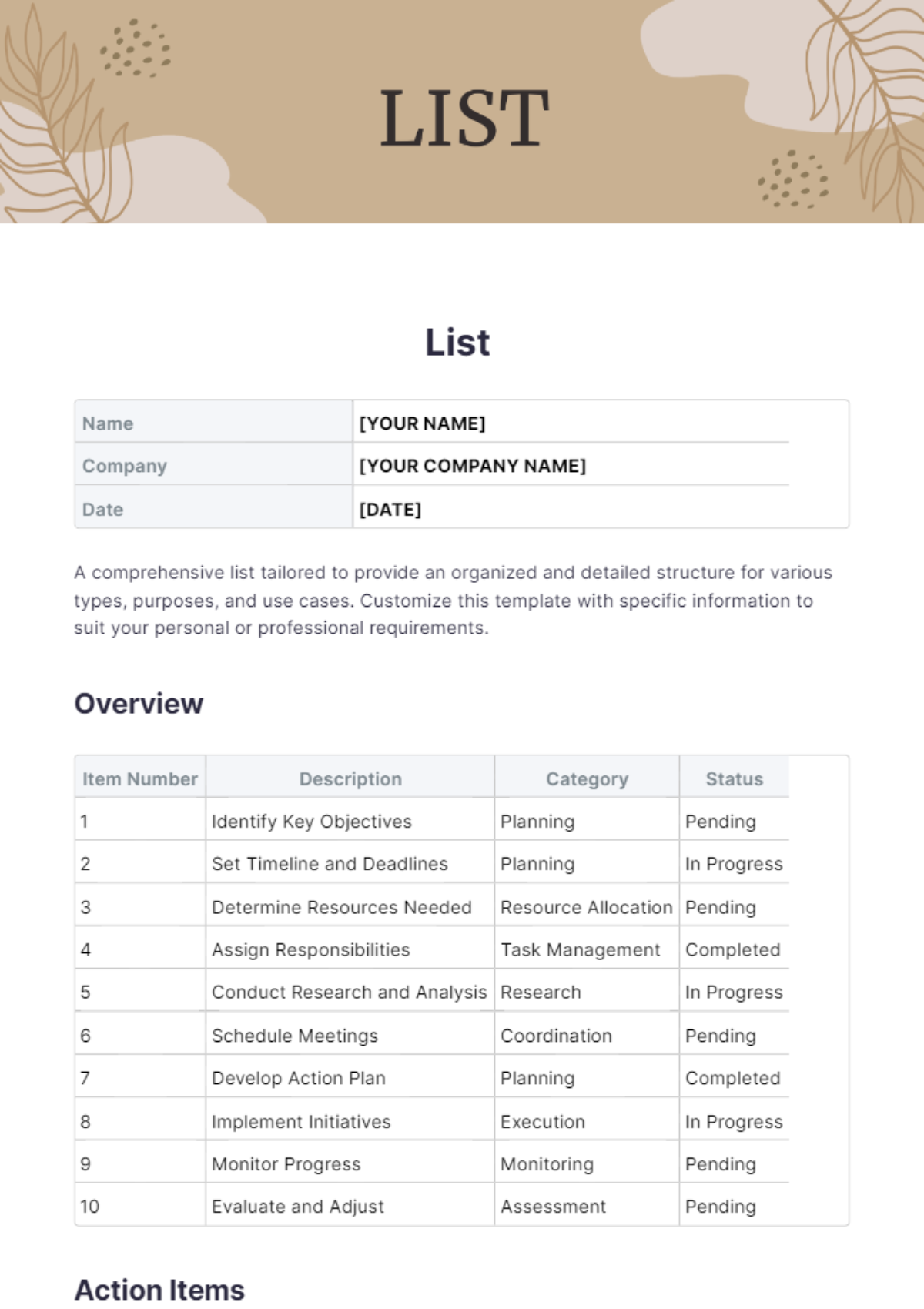 List Template - Edit Online & Download