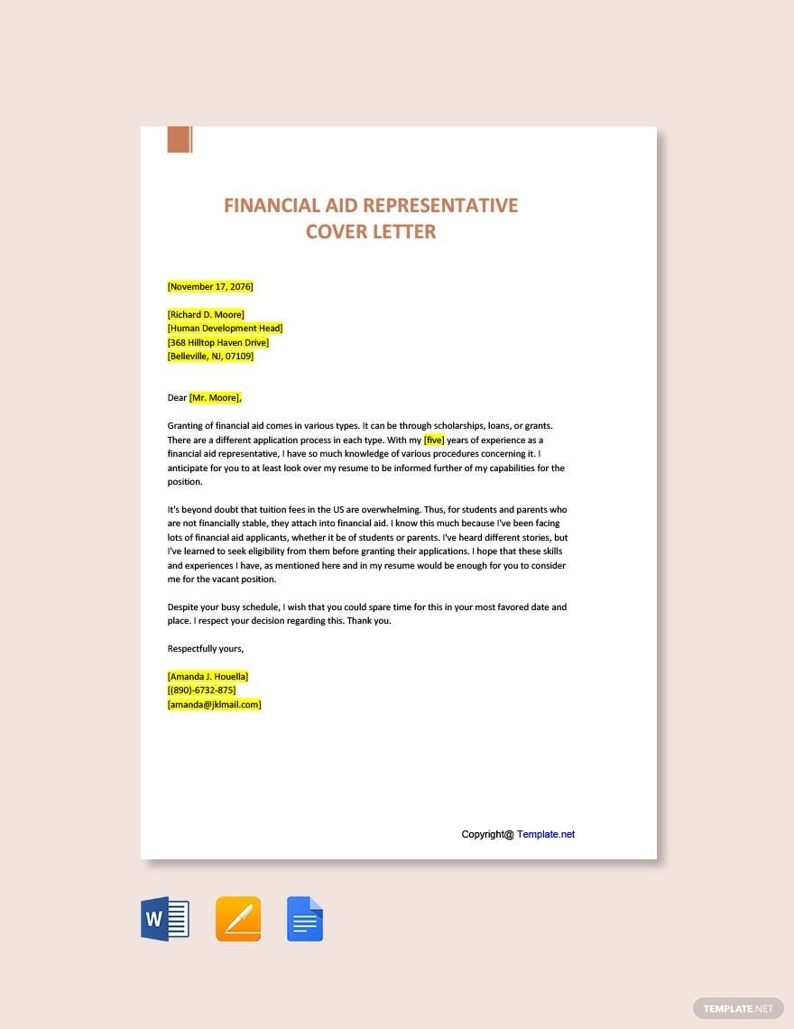 Financial Aid Representative Cover Letter