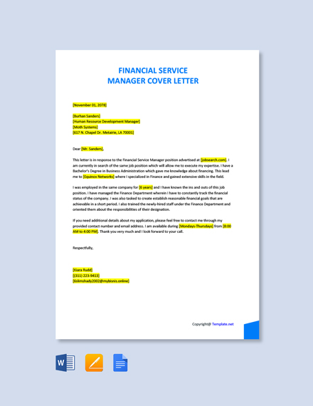 cover letter financial reporting manager