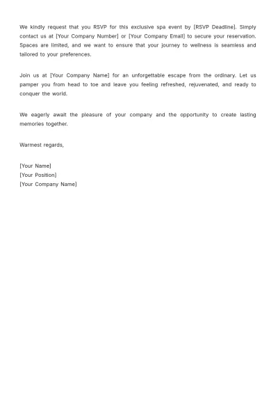 Free Spa Invitation Letter Template to Edit Online