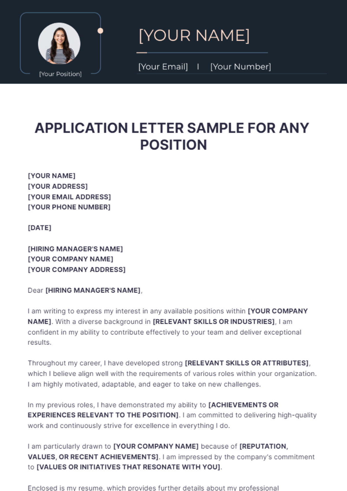 Application Letter Sample for Any Position Template