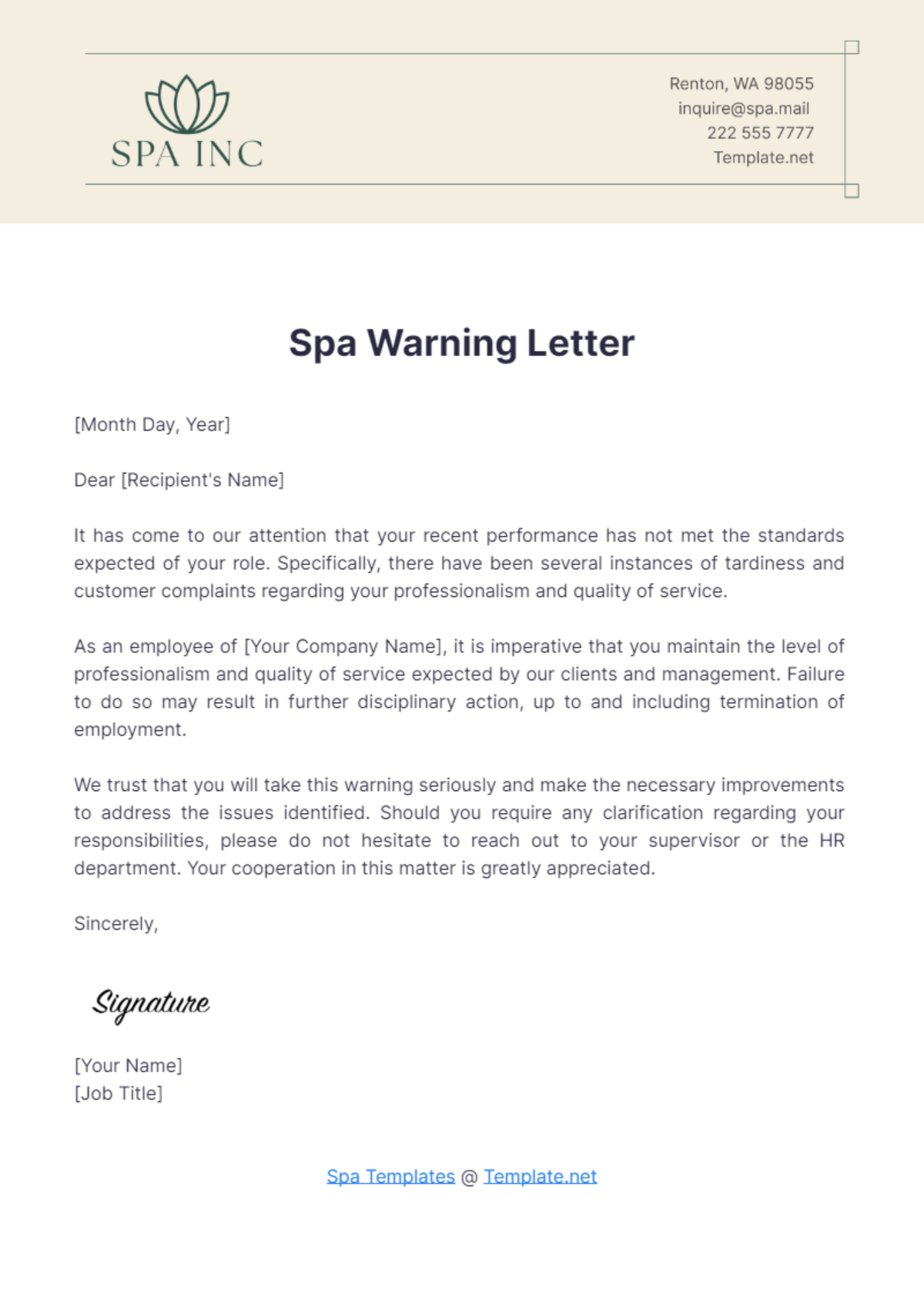 Spa Warning Letter Template - Edit Online & Download